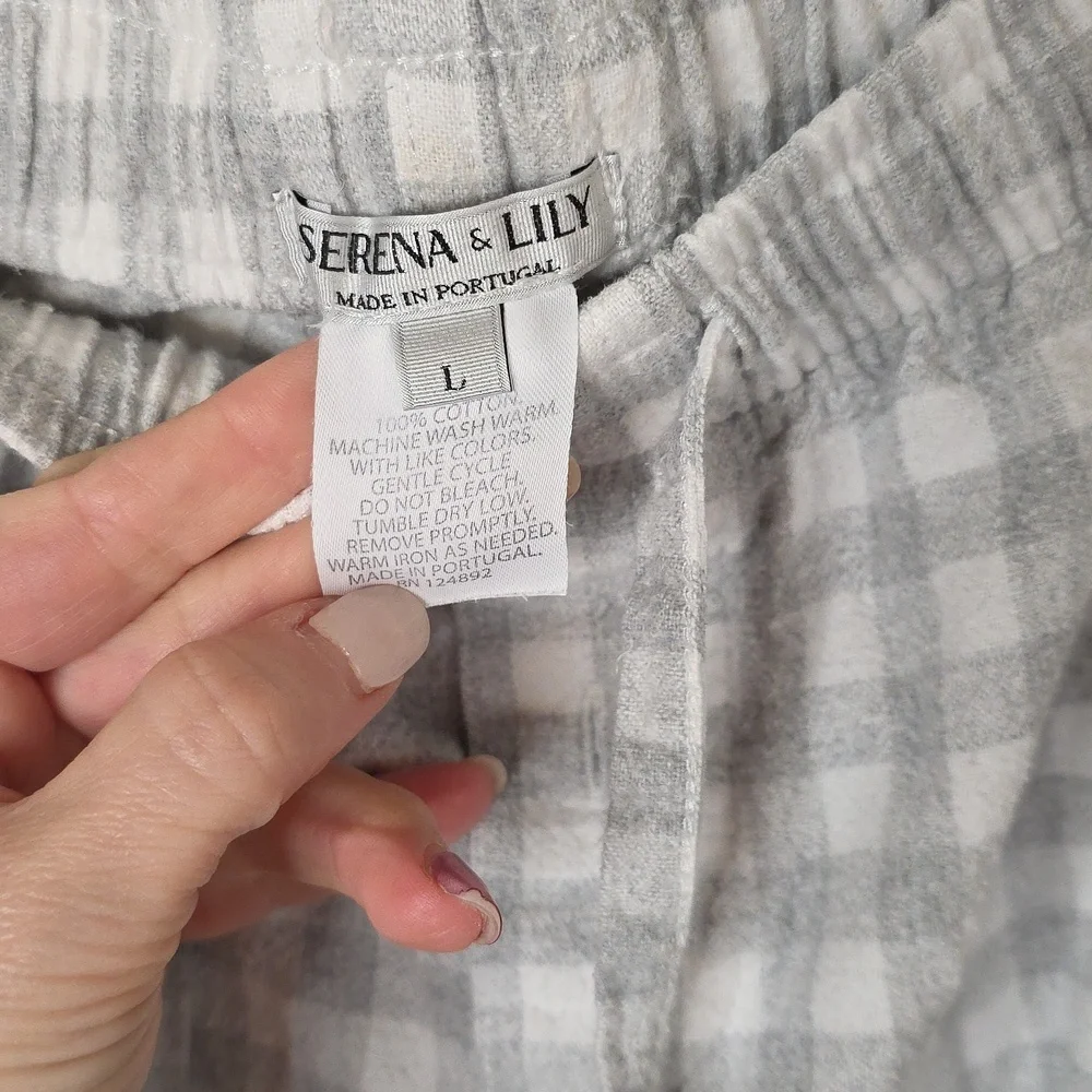 Serena & Lily Light Gray Checkered Womens Sz Large Pajama Set 100% Cotton - Picture 6 of 7